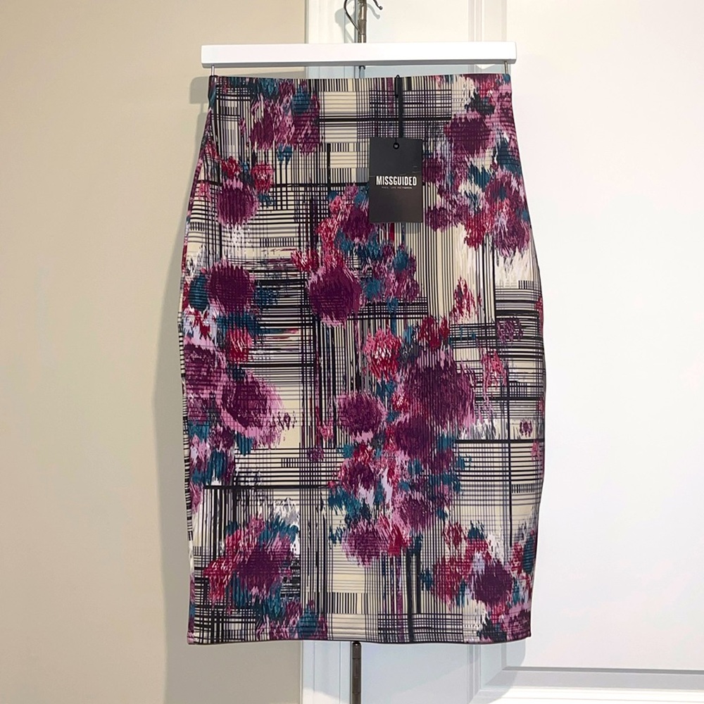 Cream Flora Midi Skirt, US8